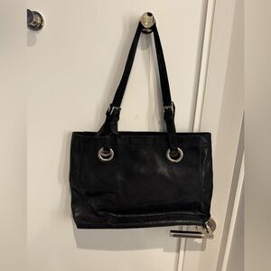 Cofi Genuine Leather Black Tote Bag | Silver Grommet Detail | Shoulder Purse
